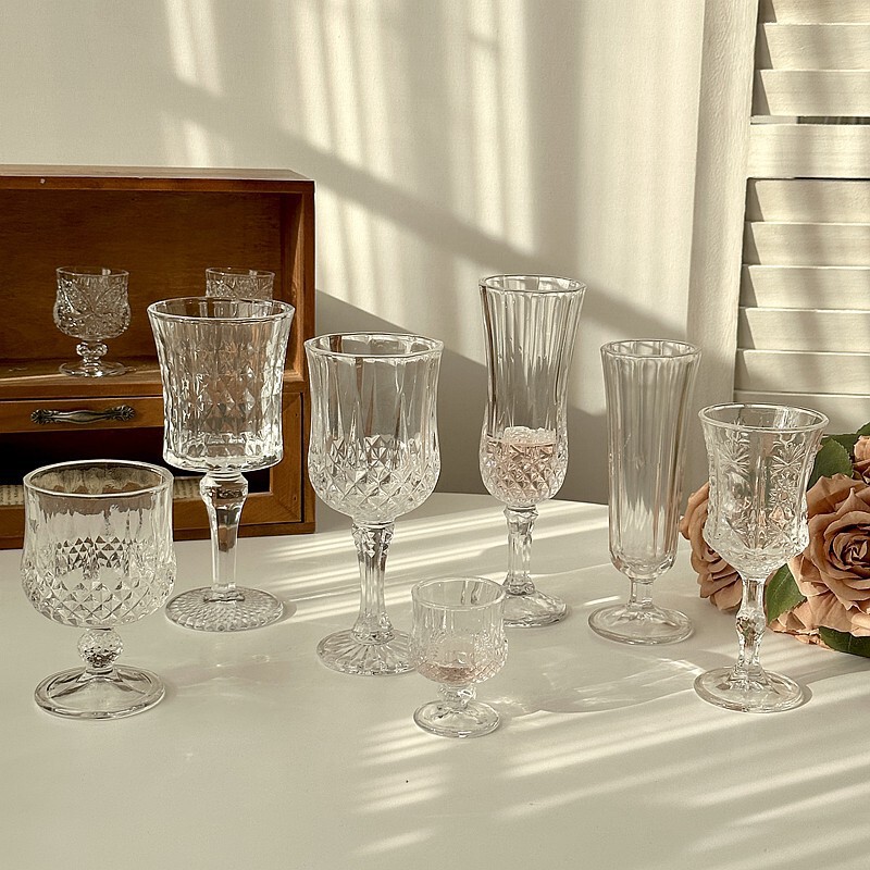 Ins-style glass embossed champagne glass red wine glass goblet high-value wine wine glass water glass for home
