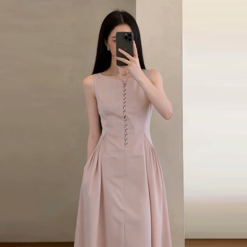 New French-Style Elegant Pink Sleeveless Strap Dress 2026 Summer Elegant and Classy Waist-Cinching Long Dress New French-Style Elegant Pink Sleeveless Strap Dress 2026 Summer Elegant and Classy Waist-Cinching Long Dress