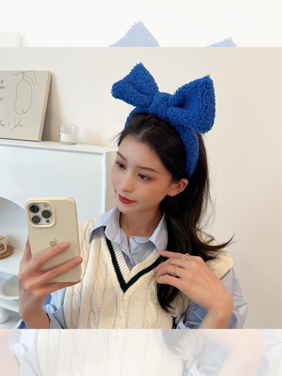 Importación coreana de lana de cordero de color retro gran abrazadera de cabello de arco abrazadera de cabello otoño y invierno lavar la cara abrazadera de cabello red adornamiento para mujeres