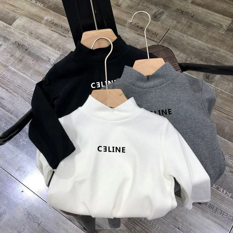 Double-sided Velvet Children's Casual All-match Half-high Collar Warm Base Shirt Autumn and Winter Children's Wear Middle and Small Children's Inner Top