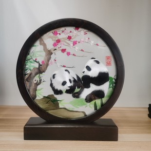 Shu Embroider New Product Chicken Wing Wood Boutique Double-sided Embroidered Bamboo Leaf Panda Ornaments Chinese Style Special Gift for Foreigners