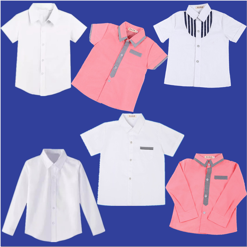 Children's white shirts, long-sleeved shirts for kindergarten boys, fleece-lined shirts for elementary school students, and pure white cotton shirts for girls.