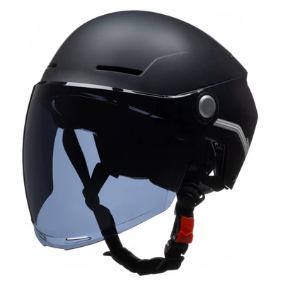 Motosiklet kaskı (dəbilqə) | half helmet 3C certified battery - matte-black-with-long-black-tea
