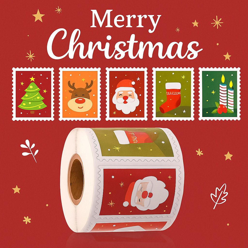 跨境新款复古圣诞氛围卷装贴纸圣诞节日礼品装饰贴信封贺卡封口贴