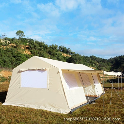 Outdoor activities tent pergola four-bedroom two-living room camping sun-proof rain-proof cotton tent camping base large tent (Çadırlar) - beige-12-18-people