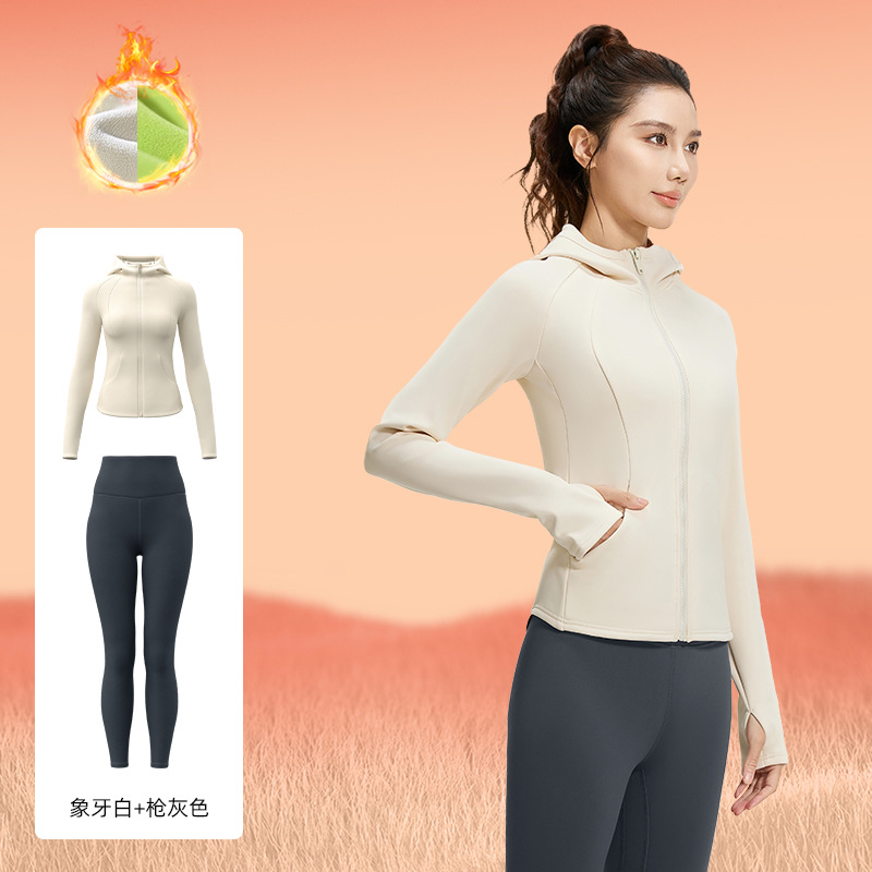 Juyitang otoño e invierno más traje deportivo de terciopelo cintura casual fitness delgado traje de yoga con capucha mujeres image 10