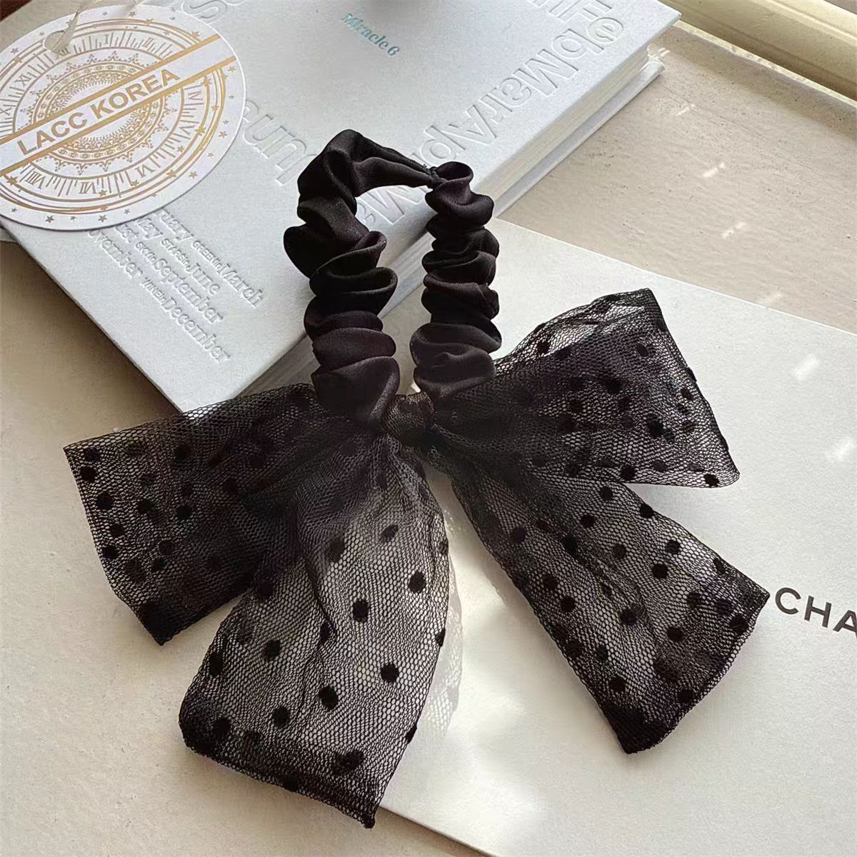 Joyería coreana 2025 nuevo estilo malla lunares encaje lazo grueso lazo para el cabello cuerda para el cabello francés accesorios para el cabello mujeres