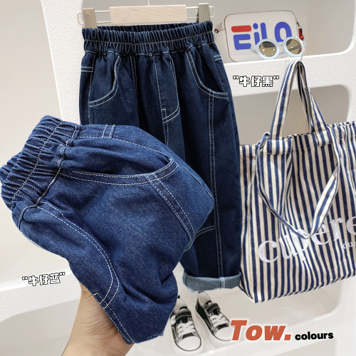 Children's clothing boys' denim trousers spring and autumn new style  children's pants medium and large children's fashionable loose pants trend