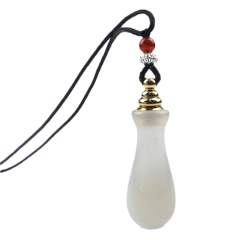 Natural agate chalcedony small hollow bottle Jade gourd cinnabar bottle Shaili perfume essential oil bottle brown box pendant necklace