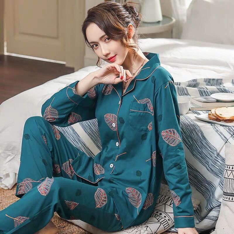 100% puro algodón pijamas de alta gama Primavera y otoño de las mujeres de manga larga de dos piezas de moda dulce Otoño e Invierno mamá ropa para el hogar