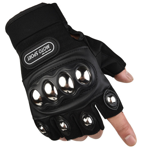 Motorcycle Anti-Fall Stainless Steel Hard Shell Half-Finger Riding Gloves for Men Mountain Bike Riding Gear