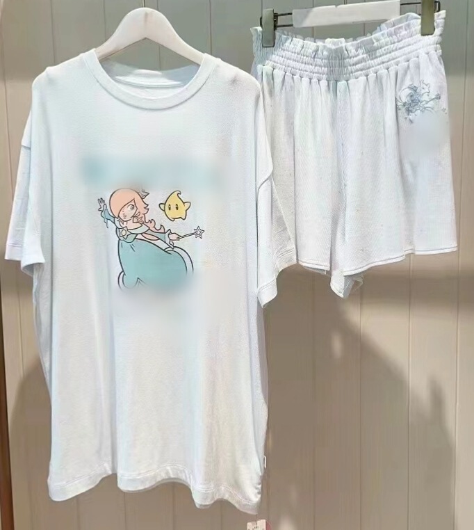 【他社とは違う】プリンセスかわいい女の子漫画プリントラウンドネックショーツホーム服セット|undefined