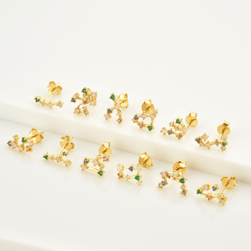 Electroplating Gold Plating Process 925 Sterling Silver Ear Needle Material 1 Pair 925 Sterling Silver Constellation Ear Studs
