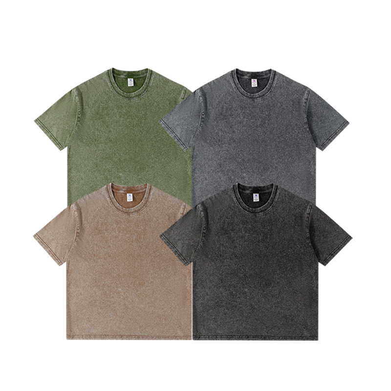 American High Street pesado apenado lavado camiseta 260g puro algodón frito copo de nieve manga corta verano ins calle moda Top para hombres