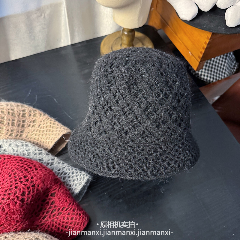 日系复古镂空花朵手工钩针编织堆堆帽子女秋冬编织民族风渔夫帽|undefined