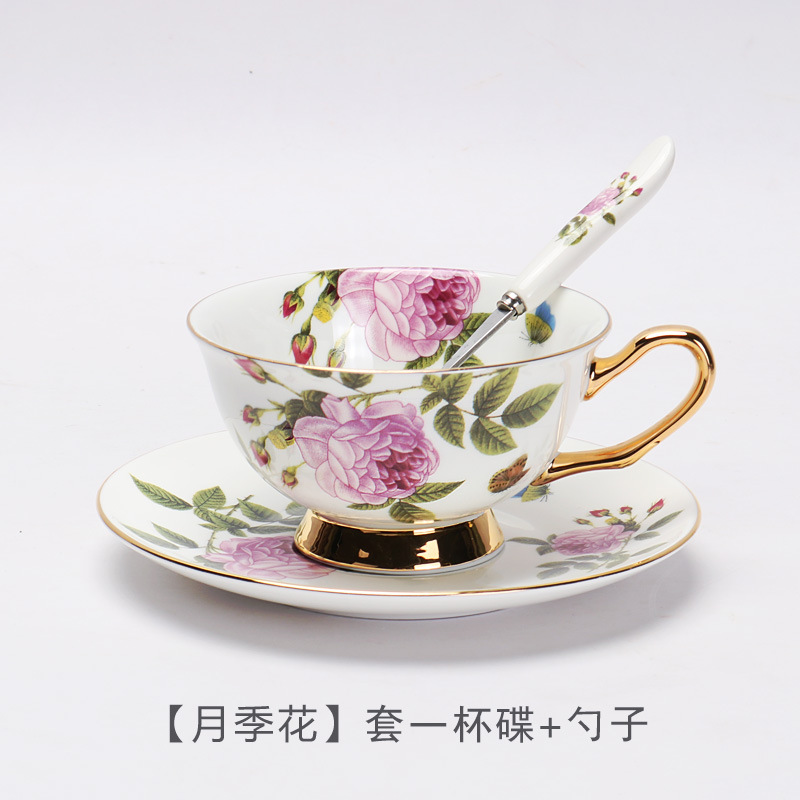 Taza y platillo de café de porcelana taza y platillo de cerámica estilo europeo Oro Negro taza de té Flor de alta calidad juego de té de la tarde caja de regalo