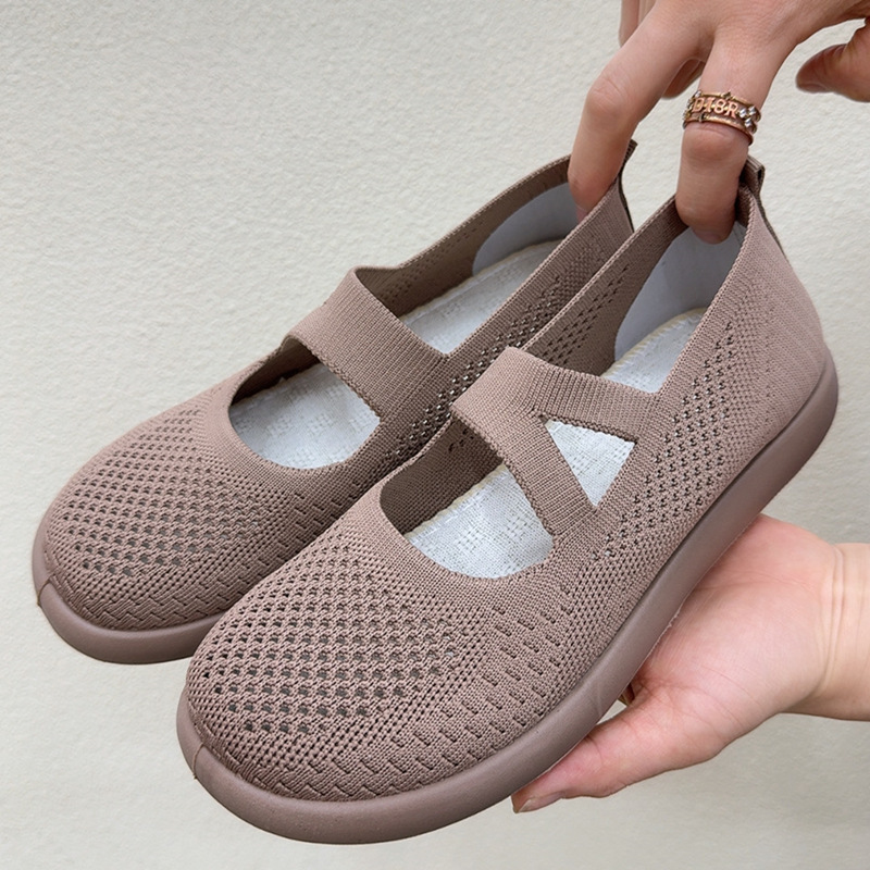 Old Beijing Cloth Shoes for Women, Summer Flat-Soled Fly-Knit Lightweight Breathable Casual Women's Shoes, One-Legged Soft-Soled Non-Slip Mom's Shoes