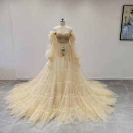 【茉莉娅】新娘晨袍拍照用婚纱孕妇前开叉礼服摄影新品设计