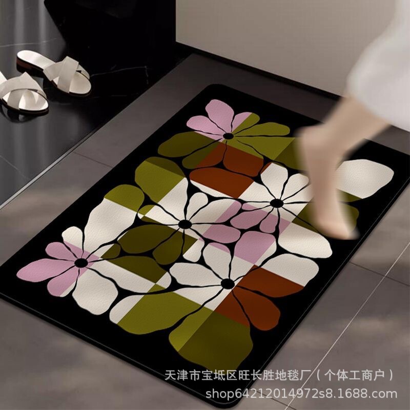 Bathroom mat is water-absorbent, non-slip, quick-drying, easy to maintain, diatomaceous earth draining mat, kitchen entryway mat with a high-end design and floral pattern Bathroom mat is water-absorbent, non-slip, quick-drying, easy to maintain, diatomaceous earth draining mat, kitchen entryway mat with a high-end design and floral pattern