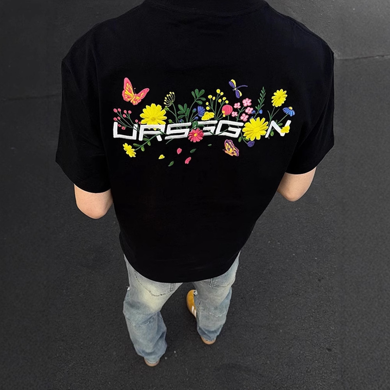 cleanfit Heavy Back Floral Print Short Sleeve Men's Summer Fashion Brand Shoulder Small Collar T-Shirt American Half Sleeve cleanfit Heavy Back Floral Print Short Sleeve Men's Summer Fashion Brand Shoulder Small Collar T-Shirt American Half Sleeve