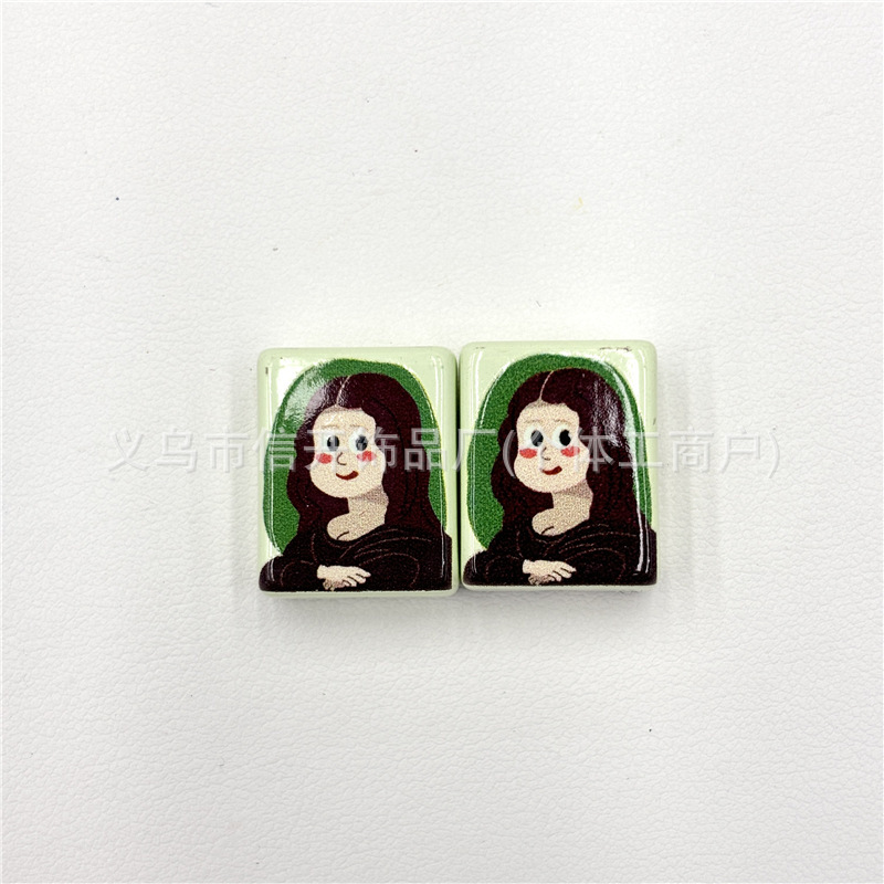 通孔亚克力名画印花长方块串珠笔配件手机链手工diy饰品散珠材料|undefined