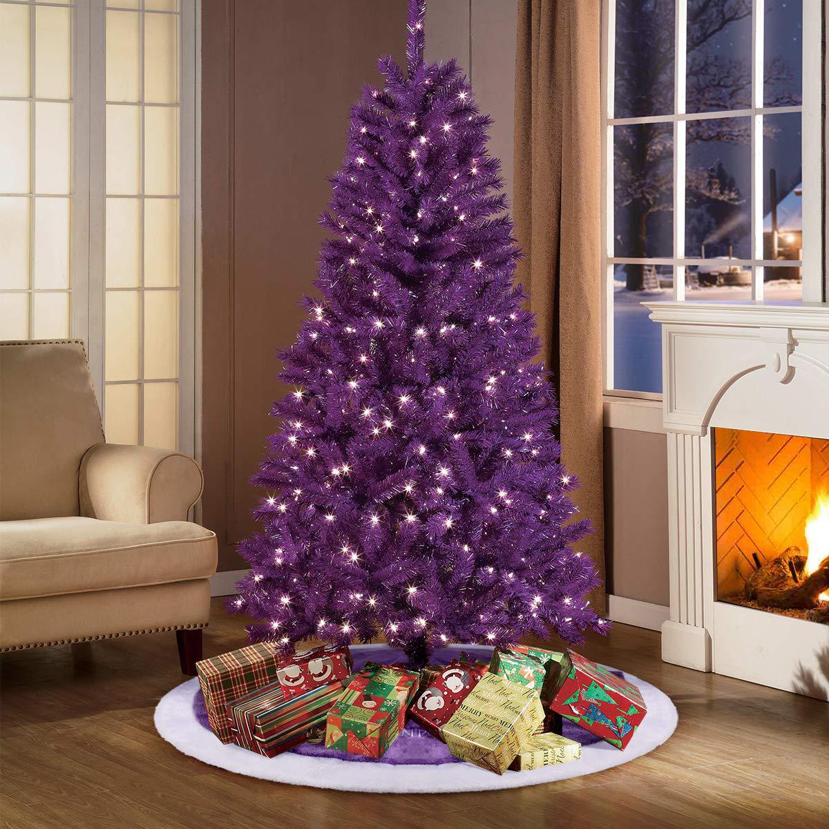 Amazon nuevo árbol de Navidad decoración púrpura coral terciopelo bordado letras copo de nieve árbol de Navidad falda