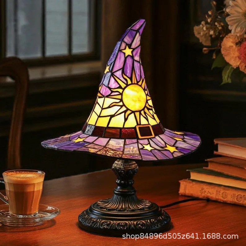 跨境新款Stained Glass Witch Hat Lamp装饰灯客厅室内卧室