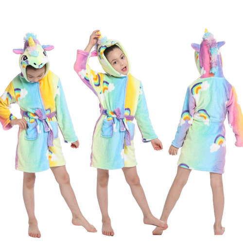 Children's Winter Robe with Unicorn Design and Rainbow Pattern