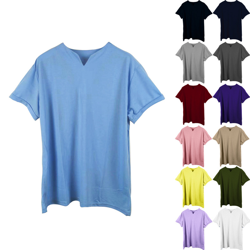 2024 New Foreign Trade Muscle Men Fitness plus size Sports T-shirt Men's Solid Color Short-sleeved Summer V-neck Polo Shirt