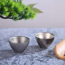 户外纯钛旅行功夫小茶杯便携式手拿白酒杯双层隔热露营喝泡钛杯子
