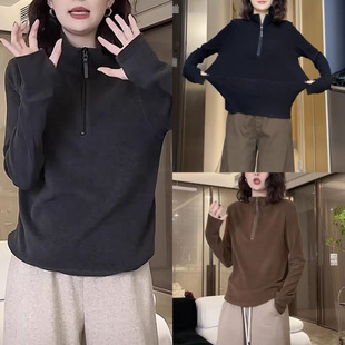2024 autumn and winter new sweater women's casual fashion all-match slim stand collar solid color warm long sleeve zipper top