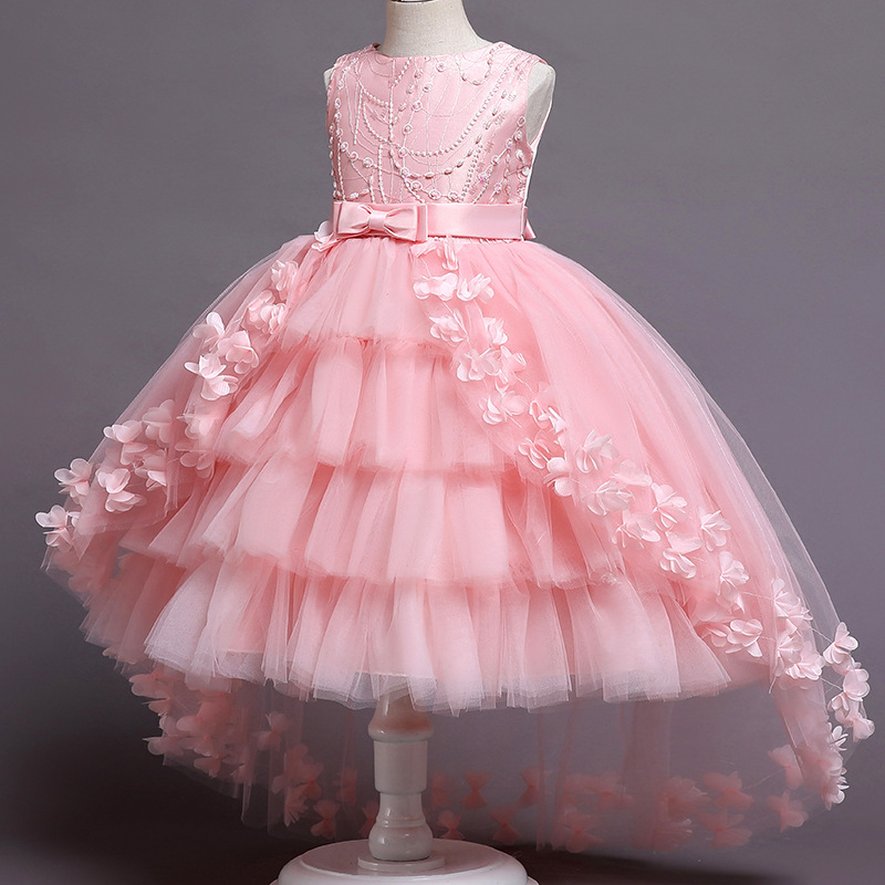 In-Stock Wholesale Children's Clothing, Wedding Dresses with Trailing Skirts, Children's Formal Dresses, Bowknot Princess Dresses, Flower Girl Dresses, Kids Dress