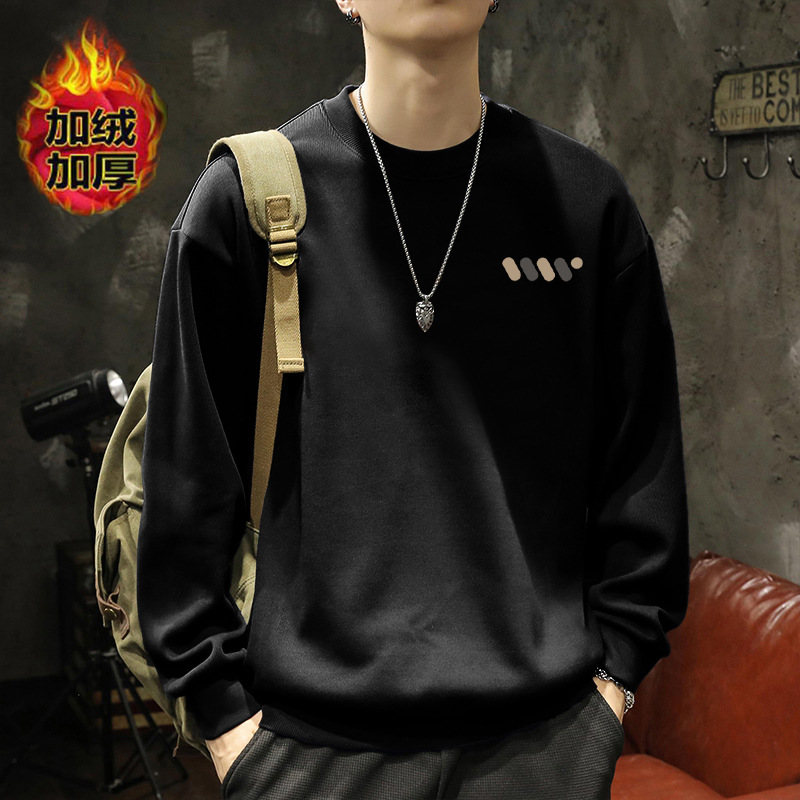 América pesada camiseta de cuello redondo para hombres otoño y invierno de terciopelo grueso marca de moda retro suelta chaqueta superior adolescente
