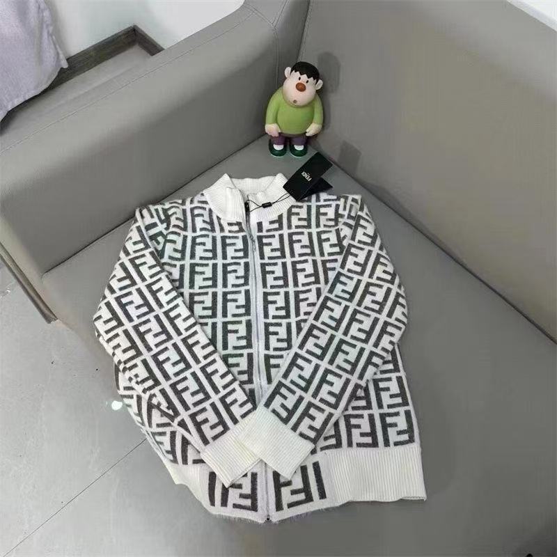 Stylish printed zip-up loose-fitting stand-up collar knitted short jacket, casual versatile loose-fitting Korean-style trendy sweater