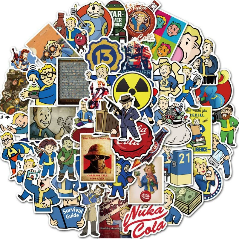 Набор наклеек Fallout Vault Boy — 50 ПВХ водостойких мультяшных наклеек, 4–6 см