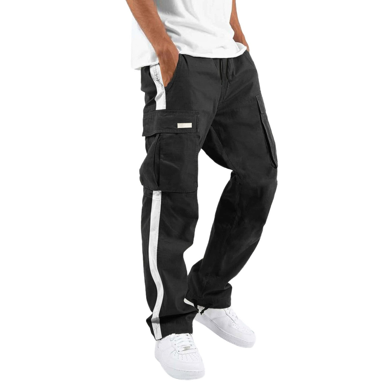 2023 Spring Autumn New Men's Work Pants European Drawstring Multi-Pocket Contrast Color Trousers for Men_voghion.com