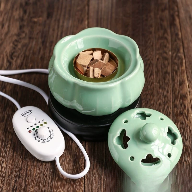 Электрическая курильница с регулируемой температурой по времени, керамическая ароматерапевтическая горелка в форме лотоса, электронная горелка для агарового дерева, подключаемый блок древесного порошка