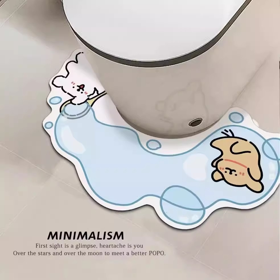 线条小狗卡通地垫硅藻泥吸水防滑浴室脚垫卫生间厕所垫U型马桶垫