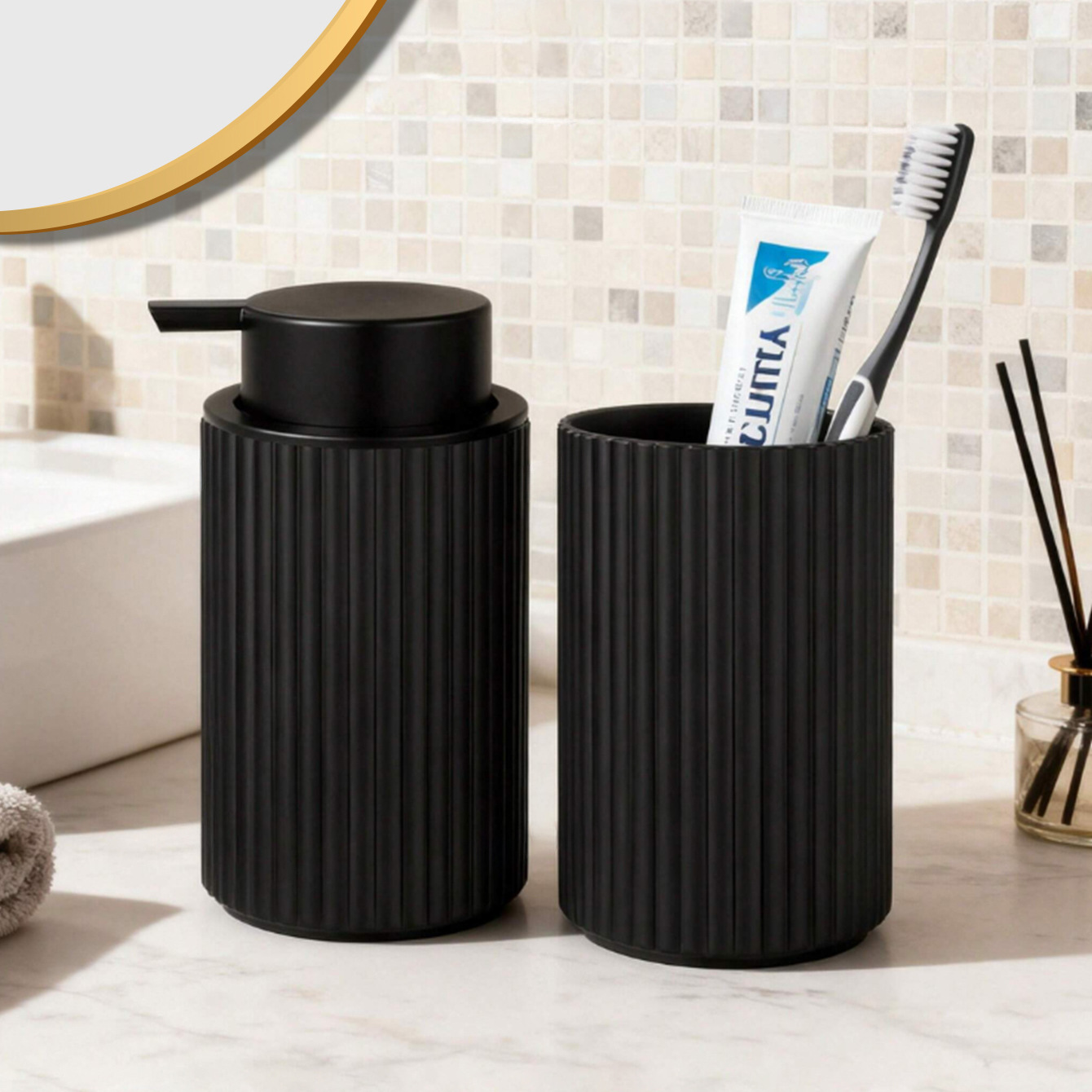 Cross-Border Popular Soap Dispenser and Mouthwash Cup 2-Piece Set for Hotels and Guesthouses, Personalized Bathroom Decor Set