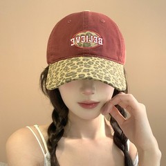 春秋新款美式复古豹纹拼接棒球帽女软顶宽帽檐显脸小百搭鸭舌帽男