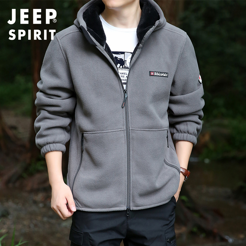 Jeep Casual 2023 Autumn and Winter New Fleece Jacket Men's Casual Sports Double-Sided Fleece Sweatshirt Men's 2322A