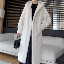 进口紫标天鹅绒貂皮大衣女整貂连帽中长款大码仿水貂皮草外套显