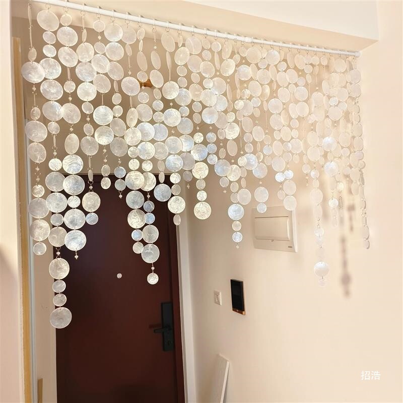 Shell Door Curtain Partition Curtain with a Light Luxury Style Bead Curtain, No-Drill Room Home Decoration Hanging Ornament