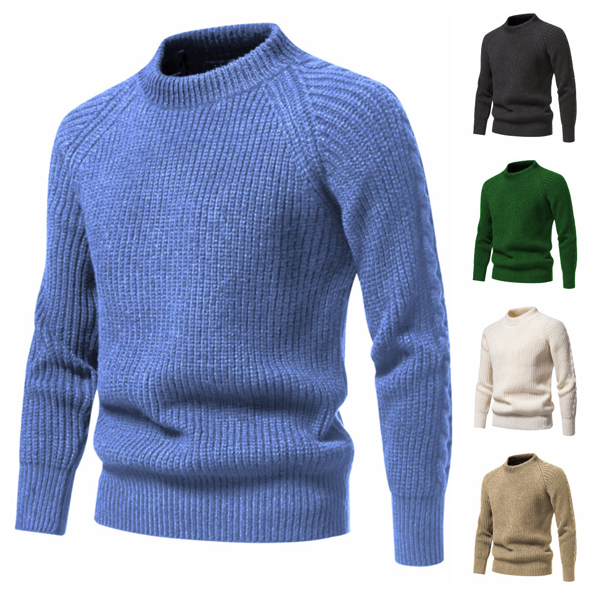American Retro Sweater Men's Autumn and Winter New Foreign Trade Amazon European Solid Color Round Neck Sweater Men's Sweater