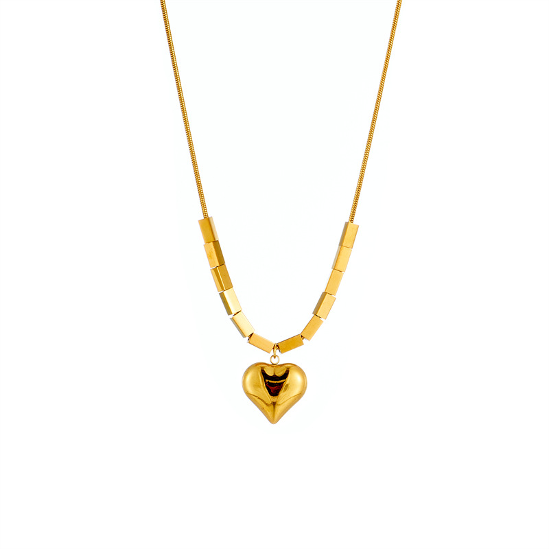 fashion simple geometric square heart-shaped titanium steel necklace