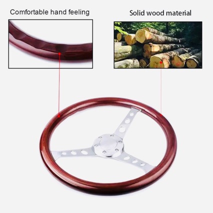 Car Modification Parts 15-Inch 380mm 6-Hole Peach Wood Vintage Car Steering Wheel Solid Wood Steering Wheel Retro Car Accessory
