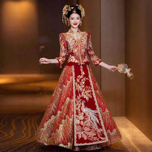 Xiuhe Wedding Dress 2025 New Summer Chinese Style High-End Bride Wedding Dragon and Phoenix Gown Wedding Dress Toast Dress