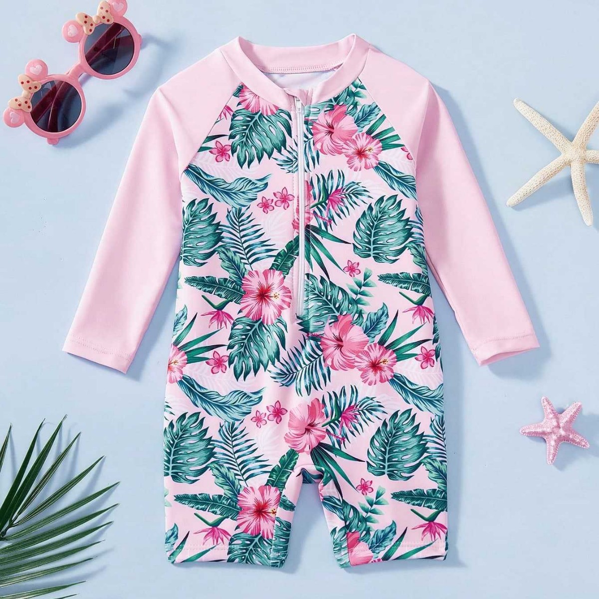 2025 New Children's One-Piece Swimsuit for Kids, Cross-Border Baby Girl Summer Foreign Trade Long-Sleeve Sun-Protective Girls' Swimsuit in Stock