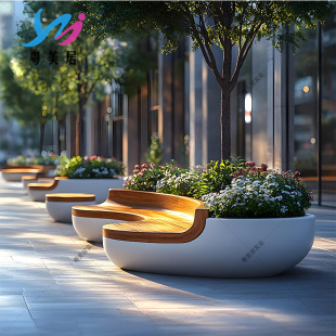 Fiberglass Flower Pot Seat Leisure Bench Combination Outdoor Creative Landscape Special-Shaped Flower Bed Flower Pool Seat Stool