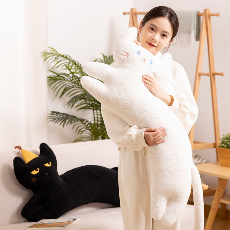 可可猫咪长抱枕毛绒玩具礼物跨境小猫公仔布娃娃批发床上抱睡玩偶